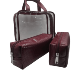 Kit X3 Cosmetiquera Neceser Organizador Vinotinto